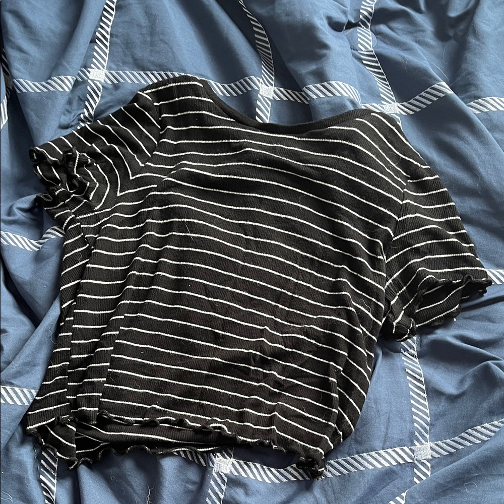Wild Fable Black and White Striped Crop Top